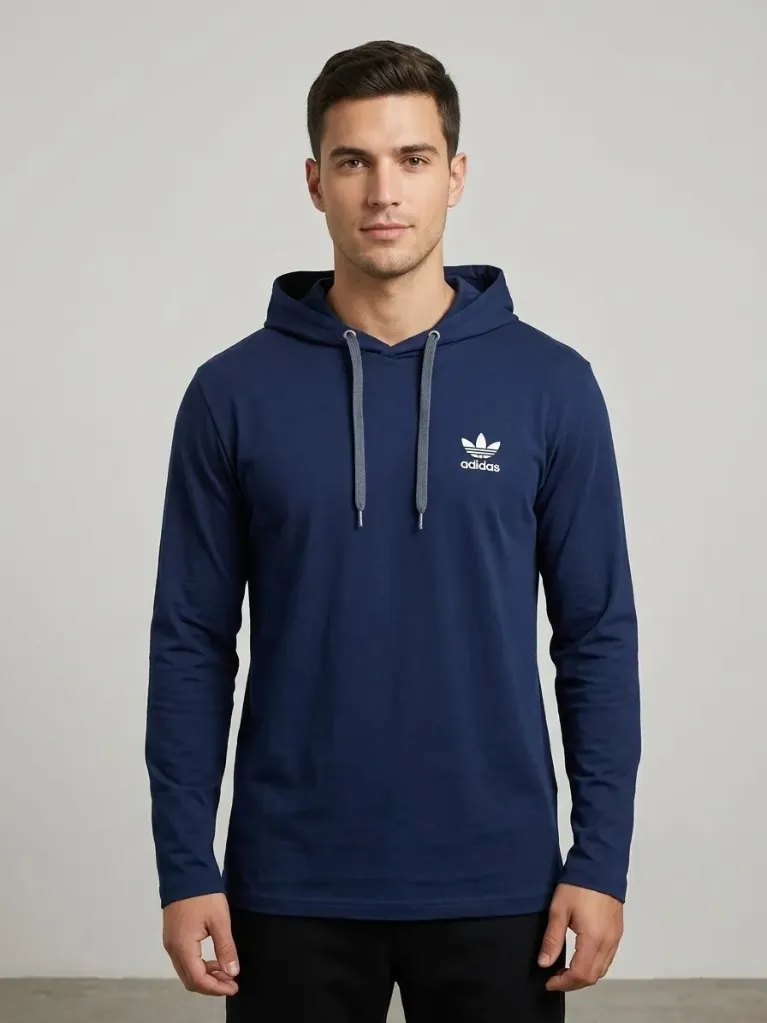 SUETER CON CAPUCHA 100% ALGODON - ADIDAS (NEGRO, M)