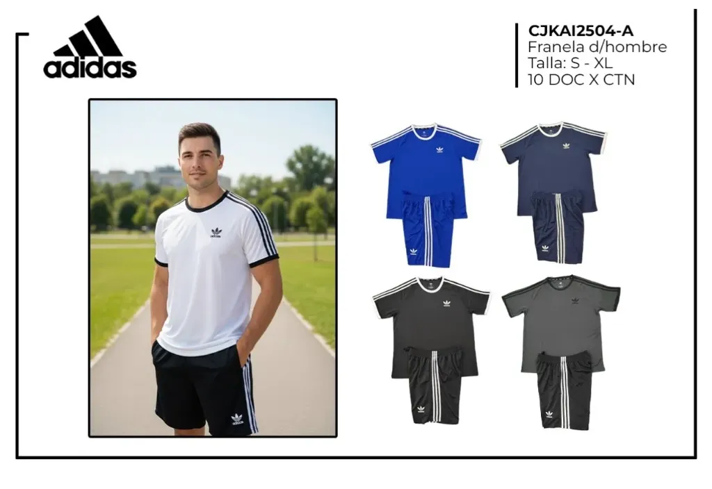 CONJUNTO TELA FRIA (ADIDAS) - 2504-A (S, NEGRO)