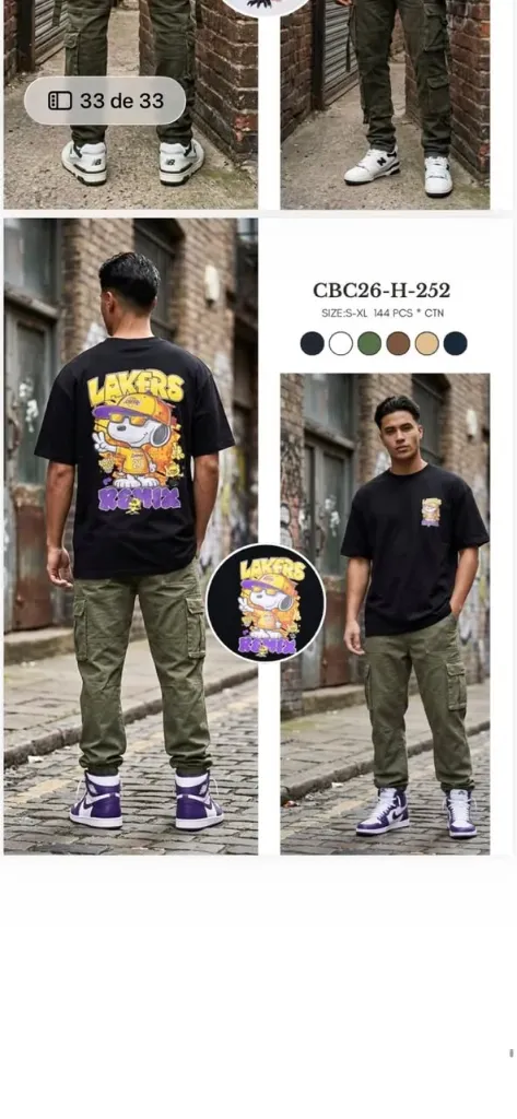 FRANELA OVERSIZE (CBC) - SNOOPY LAKERS H-252 (S, NEGRO)